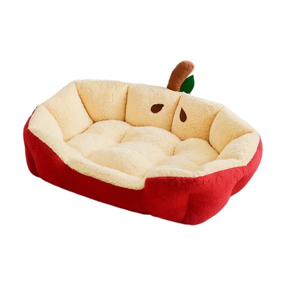 PAWYOPIA Apple Shaped Cute Pet Bed for Cats Dogs, Cozy Christmas Mat Indoor Rest Cushion, Red, M