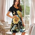 thumbnail image 2 of SEANATIVE Short Sleeve Nightgowns for Women Button Up Lounge Dress Sleepwear Cozy Nightdress Round Neck Housecoat Home Dress Loose Fit Loungewear, L, Sunflower Butterfly Black, 2 of 7