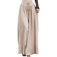 thumbnail image 1 of Pantalones casuales de cintura alta y pierna ancha con elástico para mujer: pantalones plisados, ligeramente acampanados, con bolsillos, tejido de poliéster, tallas S-XL, 1 of 4