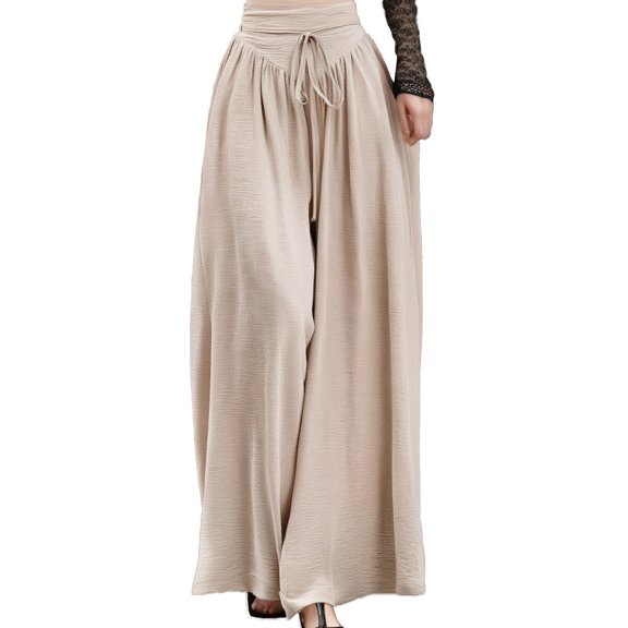 QHFBli Flowy Wide Leg Palazzo Pants for Women Dressy Summer Casual Elastic Waist Lounge Long Trousers with Pocket