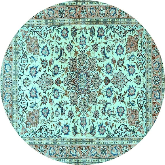 Ahgly Company Indoor Round Medallion Light Blue Traditional Area Rugs, 7' Round