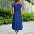 thumbnail image 3 of Fmbrln Womens Summer Short Sleeve Dress Crew Neck Smocked A-Line Midi Dress Casual Loose Solid Color Vacation Beach Sundress, 3 of 5