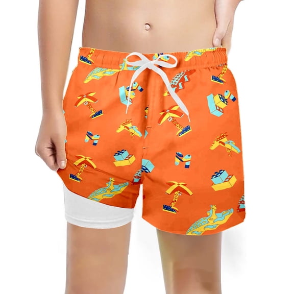 Baby Swimsuit Youth Boys Print Swim Trunks with Drawstring Pool Boys Bathing Suit Orange 10-12 Years