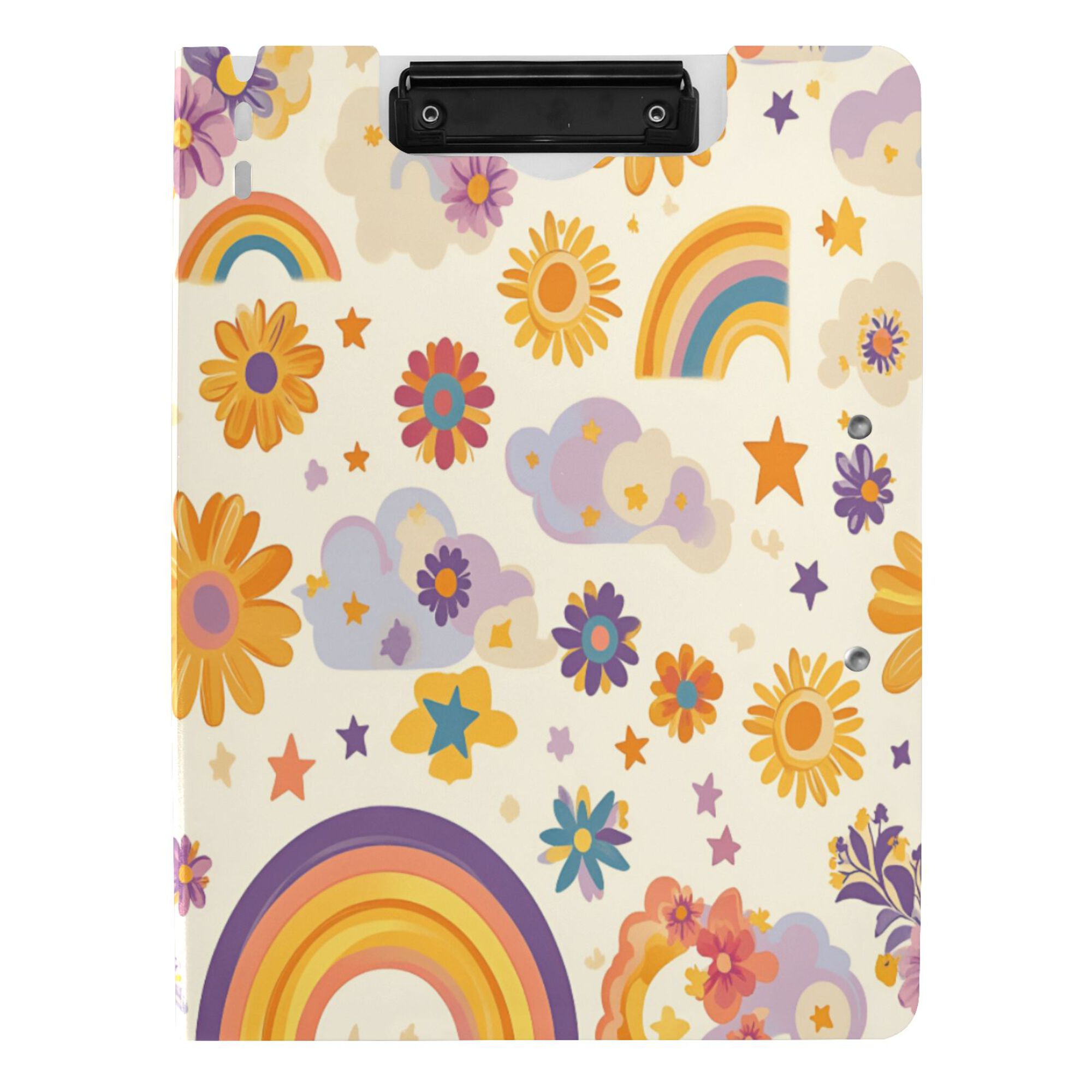 FORMRS A4 Clipboard Folder with Pen Holder Horizontal Foldable School Office Binder, Beige Retro Rainbow