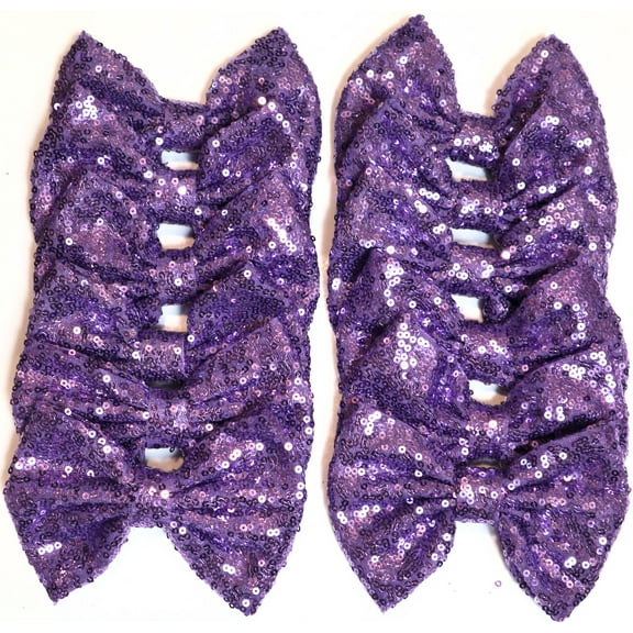 Set of 12 Purple Sequin Bows 5 Inches Large Light Purple Glitter Bows Wholesale Bows, DIY Fabric Hair Bows - No Clips