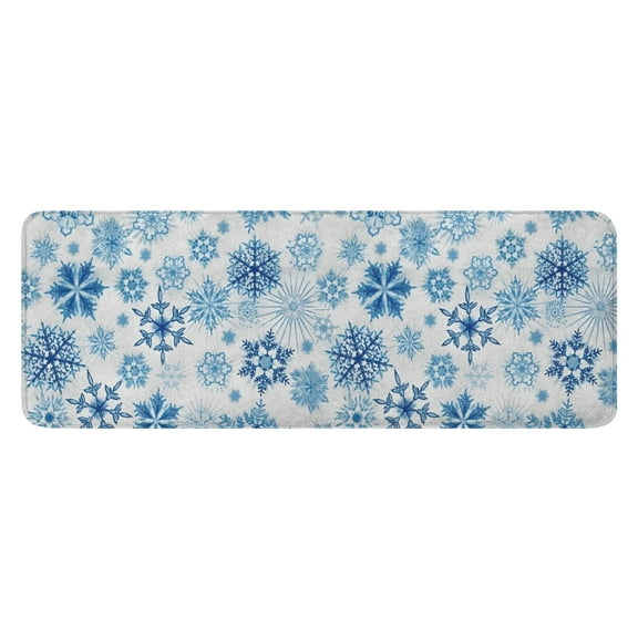 Blue Christmas Snowflake Pattern Kitchen Rug Mat,Kitchen Runner Rugs Non Skid Washable,Decorative Kitchen Floor Mats for Kitchen,Sink,Laundry,17"x47.2"