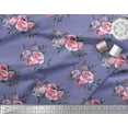 thumbnail image 2 of Soimoi Violet Coton Jersey Tissu Feuilles & Rose Imprimé Floral 1 Yard 58 Inch Wide, 2 of 3