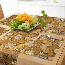 Ambesonne Yellow Brown Table Runner & Placemats, Round Retro Daisies, Placemat 4 pcs   Runner 16"x90", Amber Dark Yellow