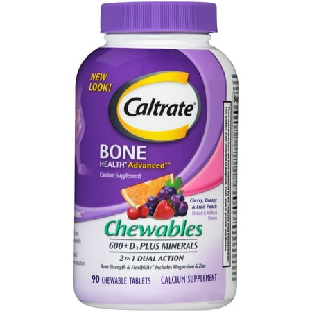 Caltrate Bone Health 600+D3 Calcium Chewables, Multi-Flavor, 90