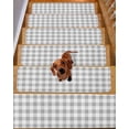 thumbnail image 2 of Stair Treads for Wooden Steps, Grey Plaid Peel and Stick Stair Treads with Adhesive, Gradient Geometric Buffalo White Checkered Non Slip Indoor Stairs Runner Rugs Mats for Elders Dogs 8"x30"4PCS, 2 of 7