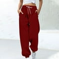thumbnail image 5 of SYMOID Womens Wine 100% Polyester Loose Fit Pants with Elastic Waist Drawstring, Side Pockets & Cuffed Ankles - - Casual Lounge Gym Streetwear,Size S, 5 of 5