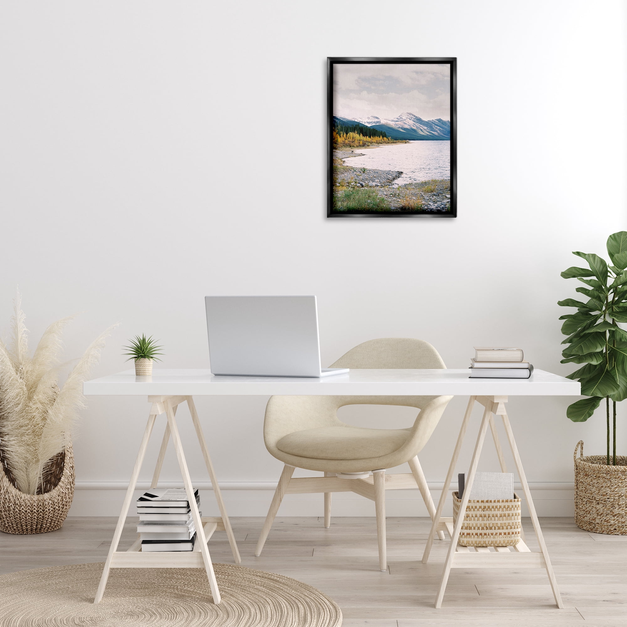 Stupell Industries Mountain Region Shore Landscape Photography Black Floater Framed Art Print Wall Art, 17 x 21