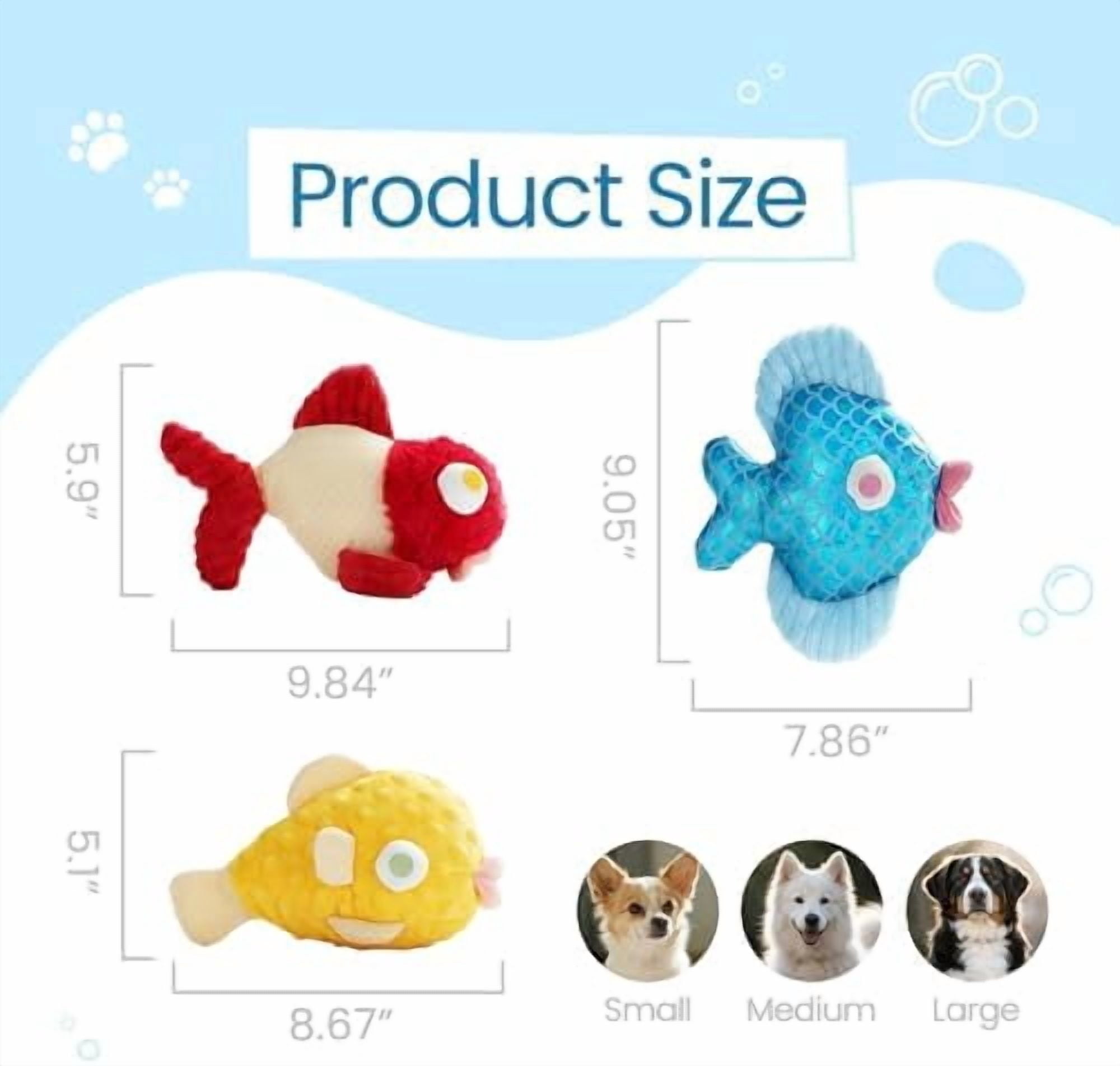 Tough Dog Toys, Squeaky Dog Toys to Keep Dogs Busy with Two Resistant Layer & Crinkle Sound, Googly Eyed Fish Gang Puppy Teething Toys for Small, Medium, Large Breeds