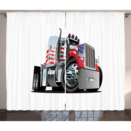 Truck Curtains 2 Panels Set American Flag Themed Semi 18 Wheeler