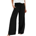 thumbnail image 3 of Women's Straight Leg Casual Pants with Elastic Waist and Pockets Comfortable Loose Fit Long Trousers for Everyday Wear, 3 of 7