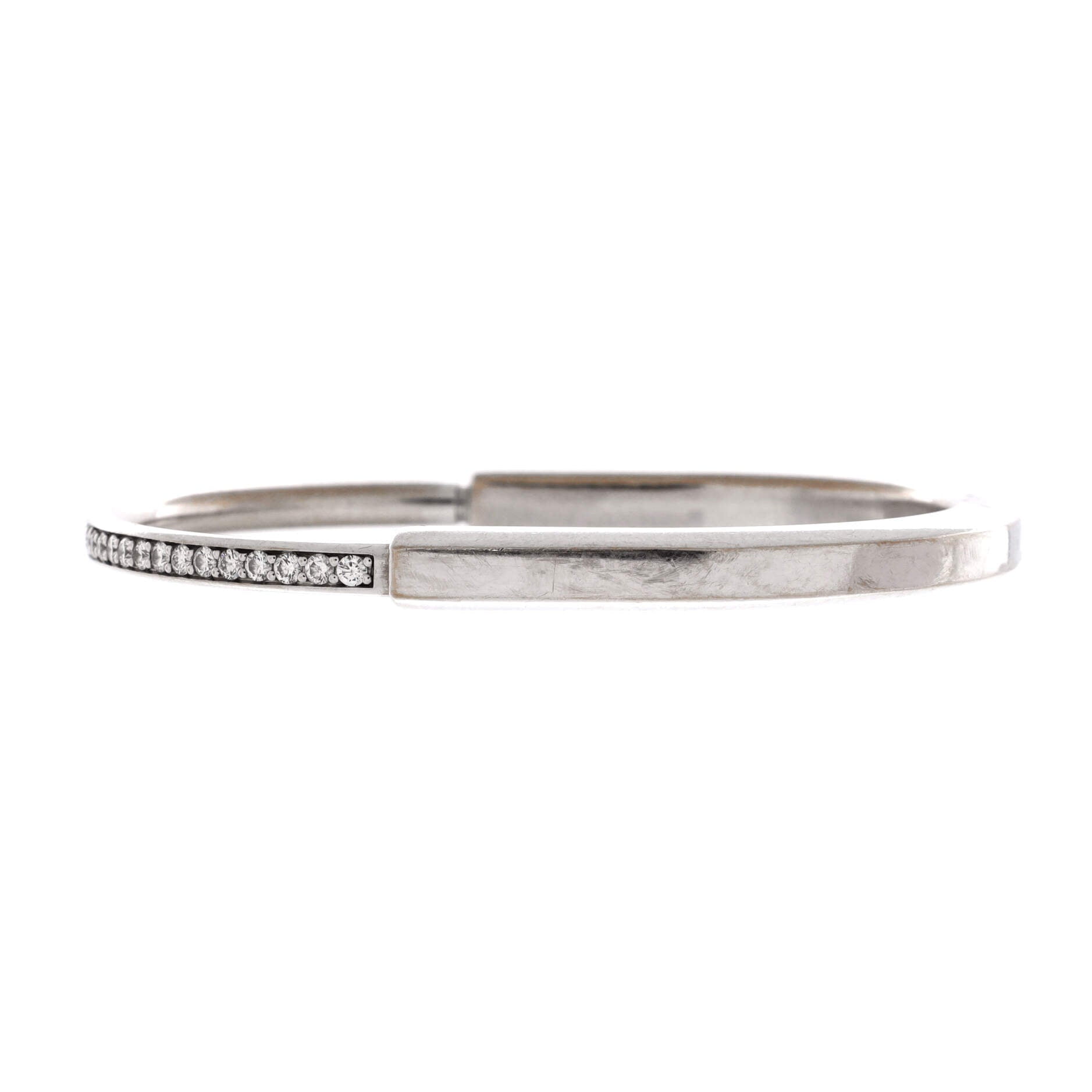 Pre-Owned Tiffany & Co. Tiffany & Co. Lock Bangle Bracelet 18K White Gold with Half Pave Diamonds By Rebag