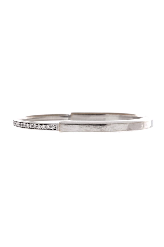 Pre-Owned Lock Bangle Bracelet 18K White Gold with Half Pave Diamonds By Rebag