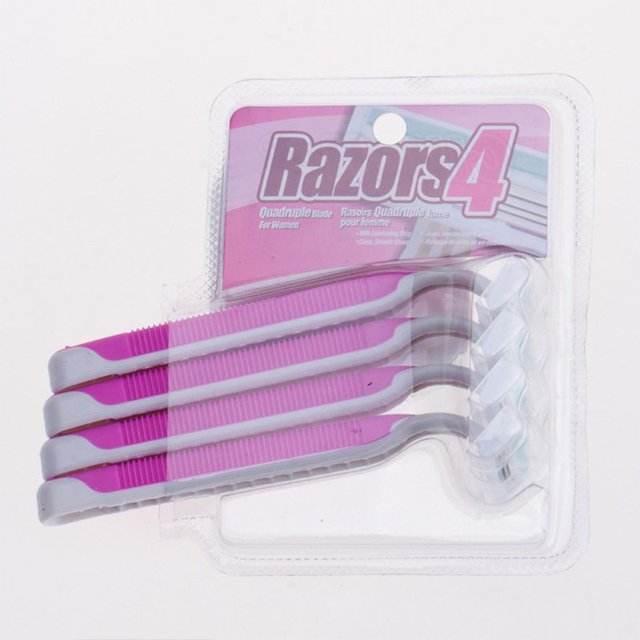 4 Pcs Rasoirs pour Femmes Jetables Antidérapants Rasoir Manuel Jambe Poils Aisselle Enlève-Poils Lames à 3 Couches Rose