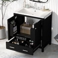 thumbnail image 2 of 30" Freestanding Bathroom Vanity Cabinet with Single Undermount Sink Solid Wood Frame Bathroom Storage Cabinet Built-in Shelves Drawers, Black, 2 of 6
