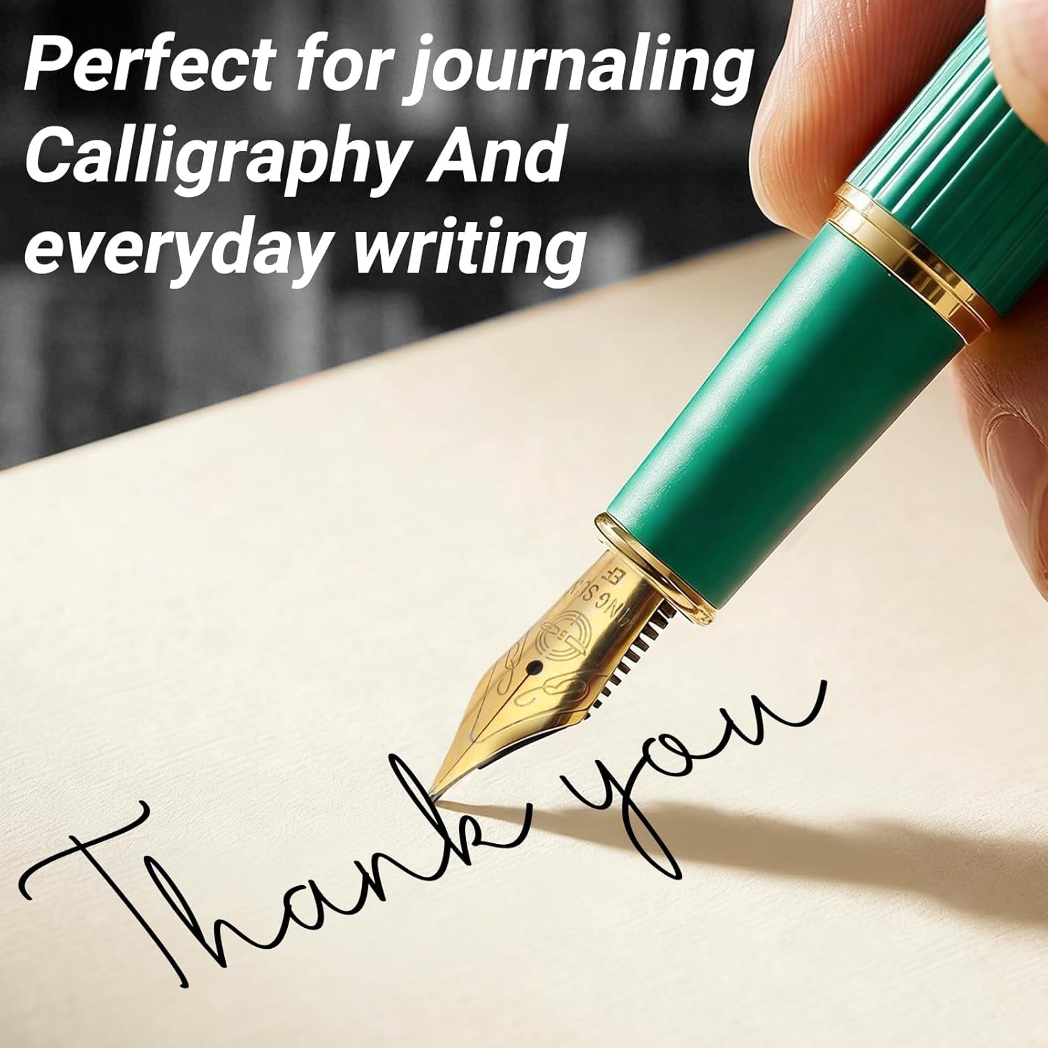Fountain Pen,Elegant Pens with 2 Nib(F/EF) 8 cartridges convertes,Fancy Pen for Journaling,Nice Writing,Calligraphy Pen,Writing Gift Case(Green)