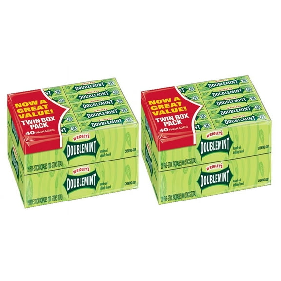 2 Pack | Wrigley's Doublemint Chewing Gum, 5 sticks, 40 ct