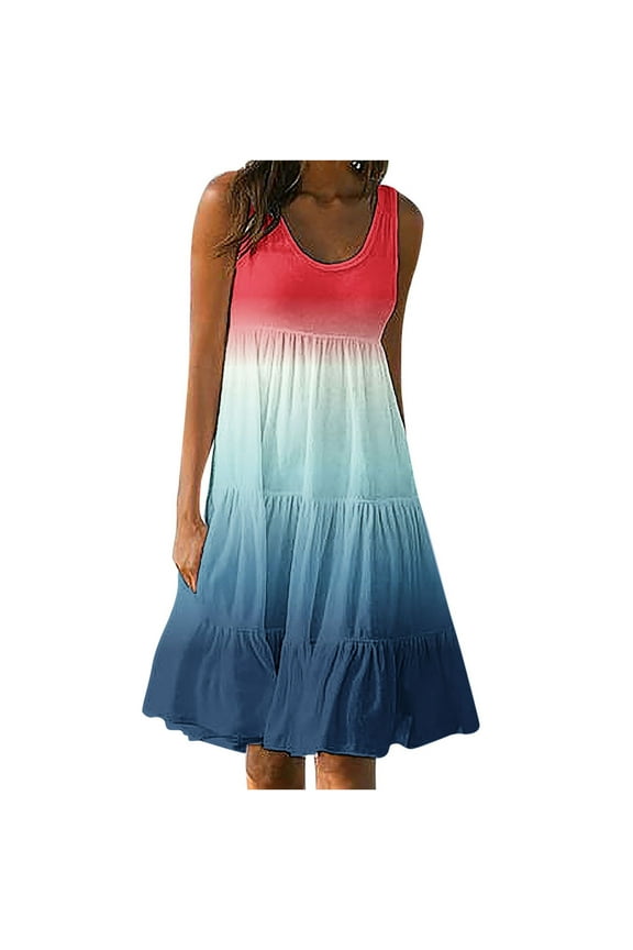 Sundresses for Women 2024 Sleeveless Cute Petite Mini Dress Tiered Summer Flowy Boho Sundress Beach Wear