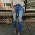 thumbnail image 2 of Women's Mid-Stretch Ripped Jeans, Straight Leg Denim Pants with Casual Slim Fit & Comfort Waistband,Blue M, 2 of 5