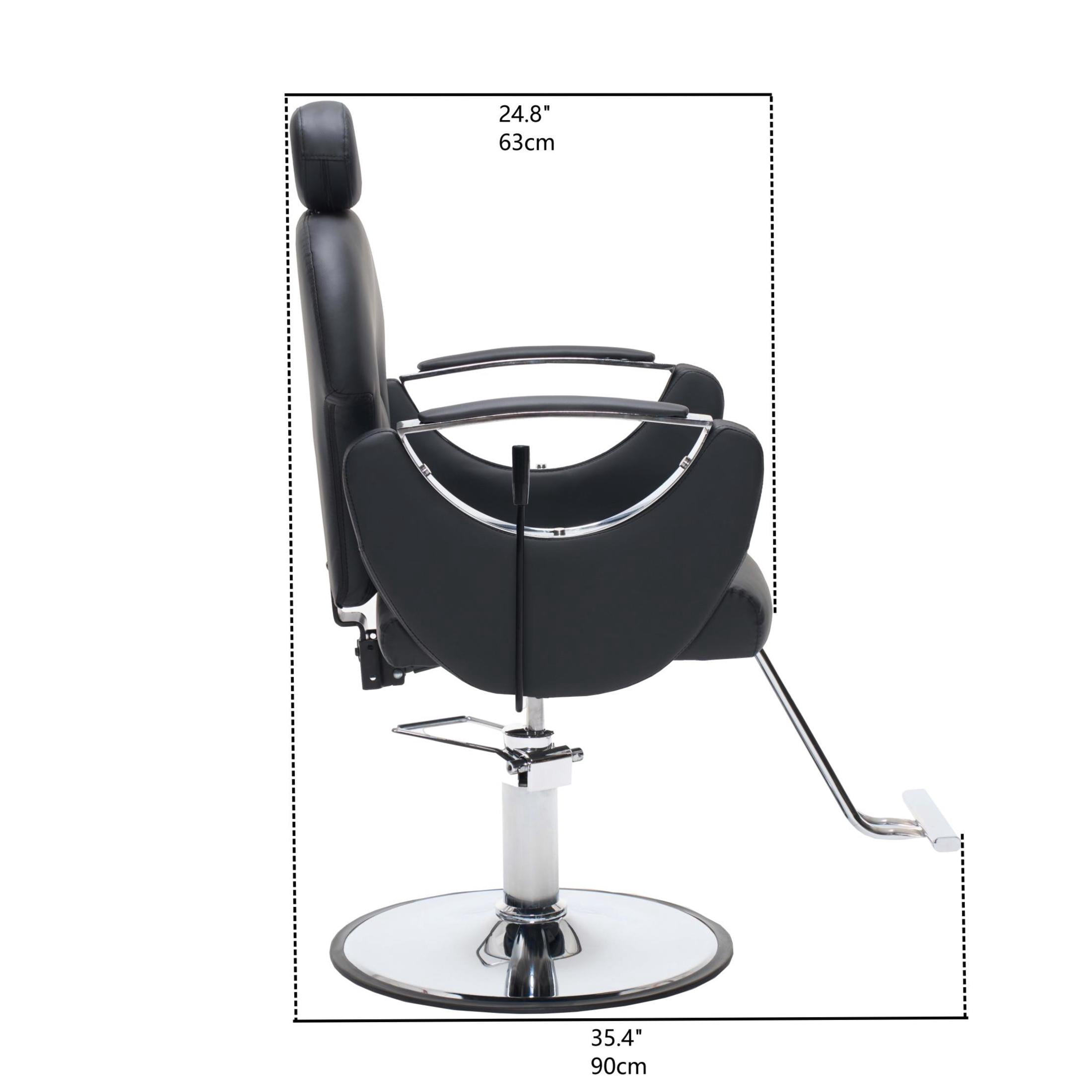 Noble House Hydraulic Barber Chair, Reclining Salon Styling Chair, PU Upholstery, Black + Chrome