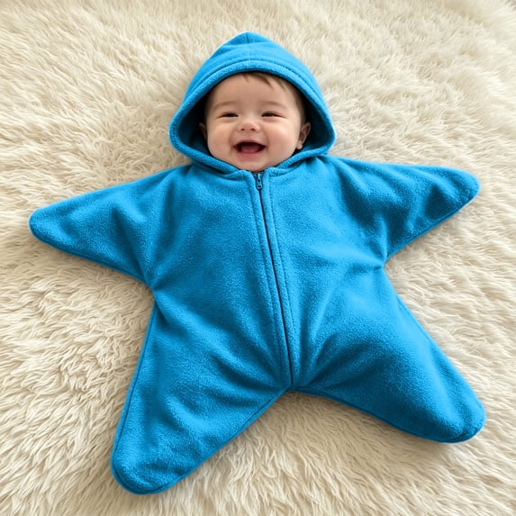 Baby Starfish Newborn Onesie, Soft Thick Imitation Fleece Winter Romper, Infant Warm Footie Jumpsuit and Swaddle Wrap (Navy,Size:6M)