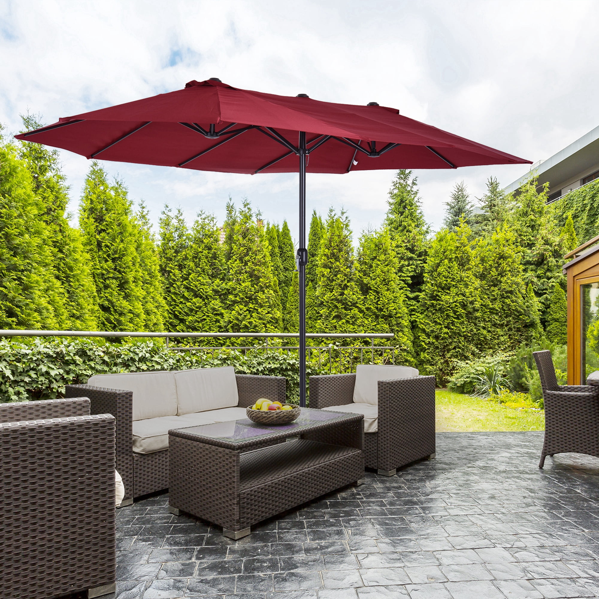 Outsunny Extra Large ft Patio Umbrella, 7.9 ft x 15 ft, Wine Red