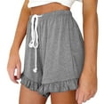 thumbnail image 6 of Wyobmus Women Summer Shorts Casual Solid Color Ruffled Hem Elatic Waist Drawstring Wide Leg Shorts S-3X Gray, 6 of 6