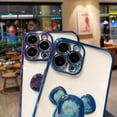 thumbnail image 4 of Bonita funda de teléfono chapada en oso para iPhone 13, 12, 11 Pro Max, 14 Max, X, Xs, Xr, 8, 7 Plus, SE 2, cubierta de protección de lente de silicona transparente, 4 of 4