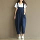 thumbnail image 1 of Pantalones casuales con tirantes de hombro cepillados en azul profundo de estilo retro artístico para mujer de talla grande, 1 of 5