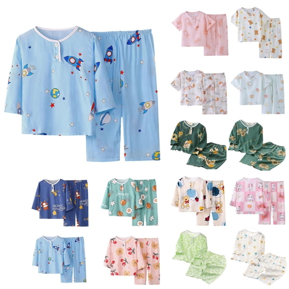 Bixock Summer Toddler 2 Piece Outfits Rayon Print Short Sleeve Shirts Shorts Set Loungewear Outfits for Kids Boys Girls 1-12Y