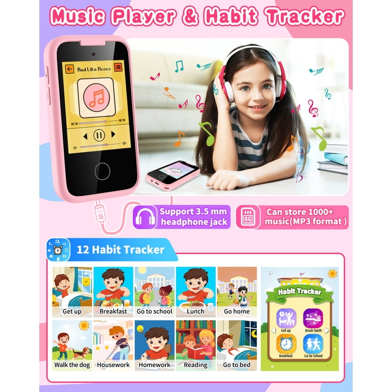 Vakzovy Kids Smart Phone for Girls 3-8 Years, Dual Camera, Music
