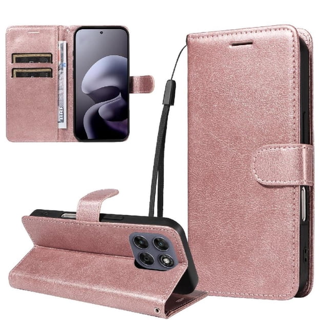 Wallet Case for Motorola MOTO G67 5G Flip Cover with Card Slots, Magnetic Stand & Strap Pink