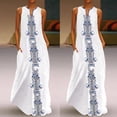 thumbnail image 1 of SMihono Robe Bohème d'Été pour Femmes Grande Taille Femmes Vintage Quotidienne Décontractée Sans Manches à Rayures Imprimée à Col en V Robe Maxi d'Été, 1 of 6