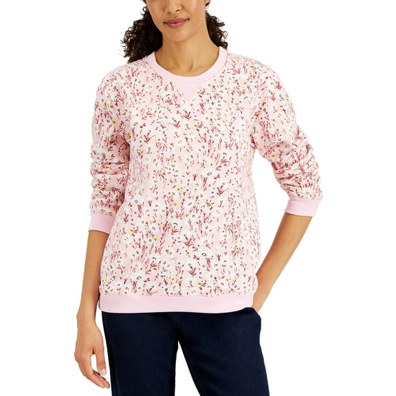 Karen Scott Womens Summer Blooms Printed Fleece Top Boca Blush L