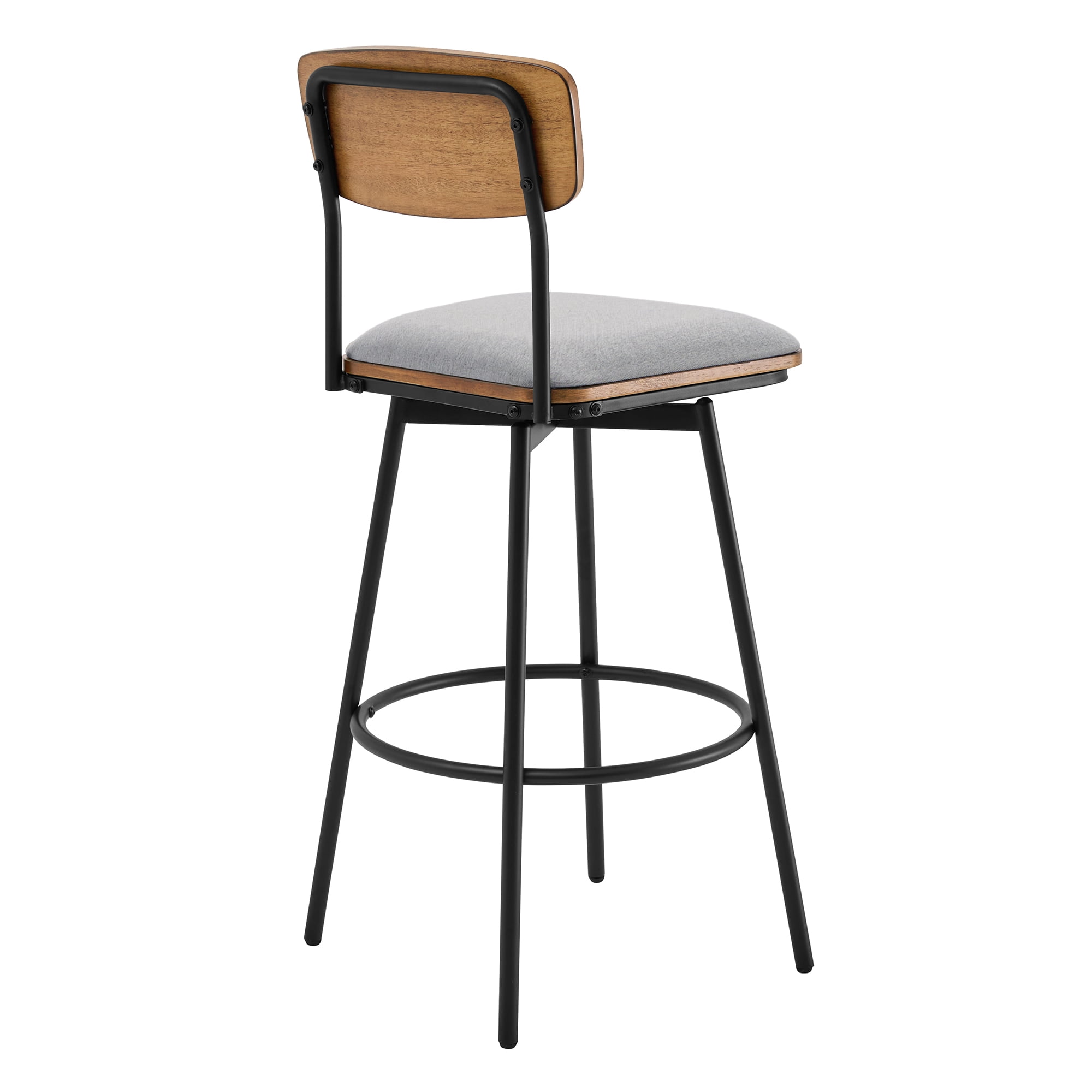 Spruce & Spring Bar Height Swivel Bar Stool with Wood Back and Metal Base Set of 2, Light Grey, Fabric