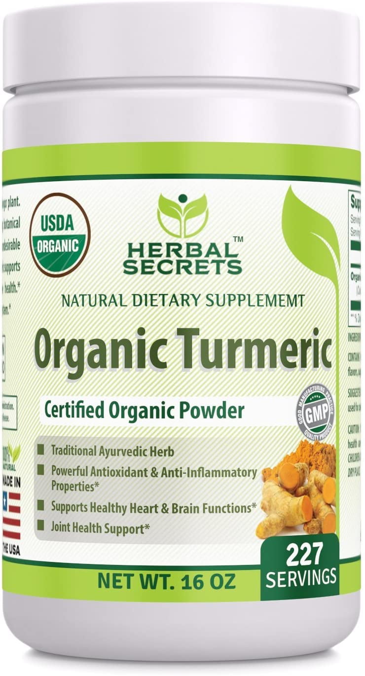 Herbal Secrets USDA Certified Organic Turmeric Powder 16 oz (Non-GMO) Gluten-Free - Antioxidant & Anti-Inflammatory Properties* Supports healthy heart and brain functions*