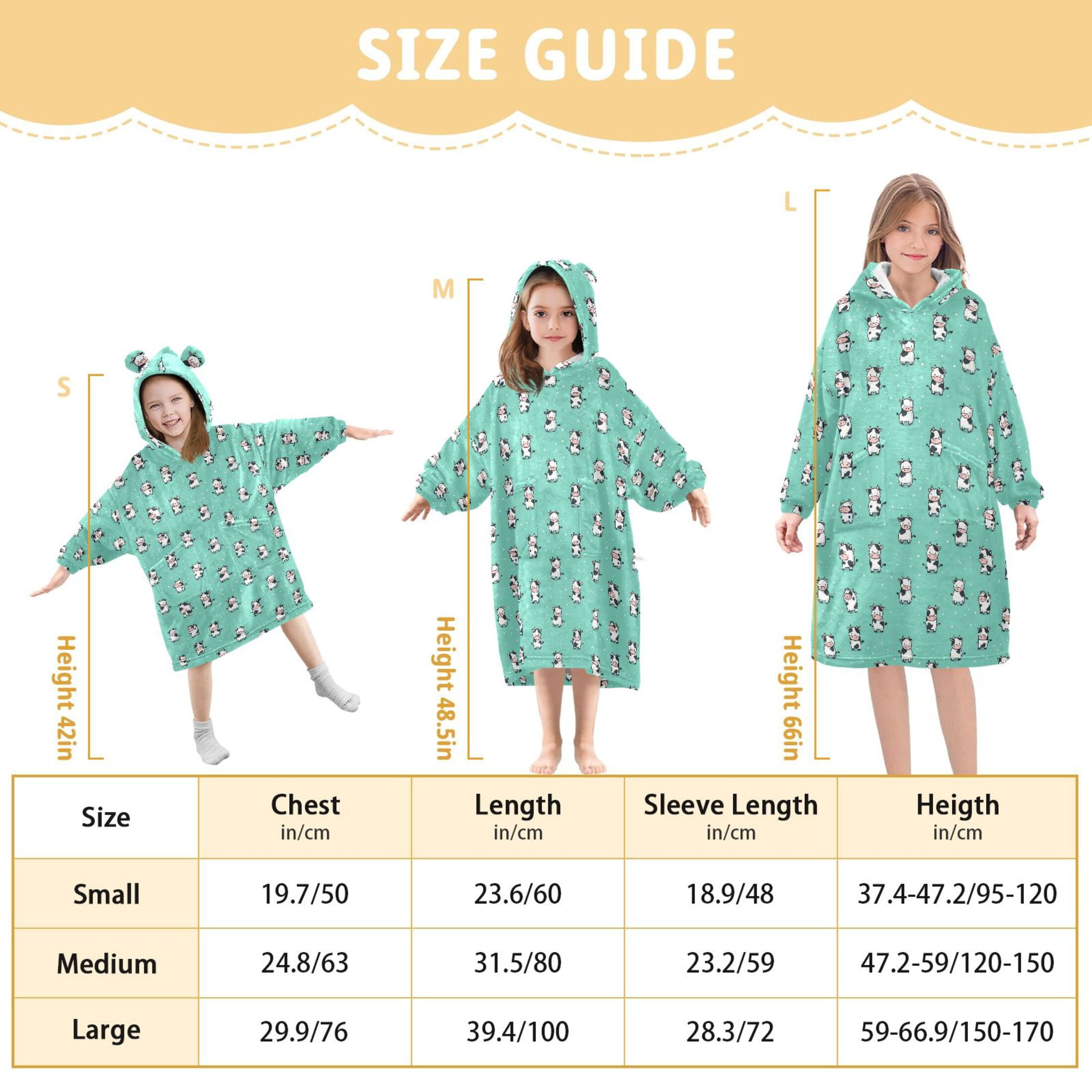 Wearable Blanket Hoodie for Kids Cute Cow Flannel Hooded Blanket with Pockets and Sleeves Suitable for Boys and Girls