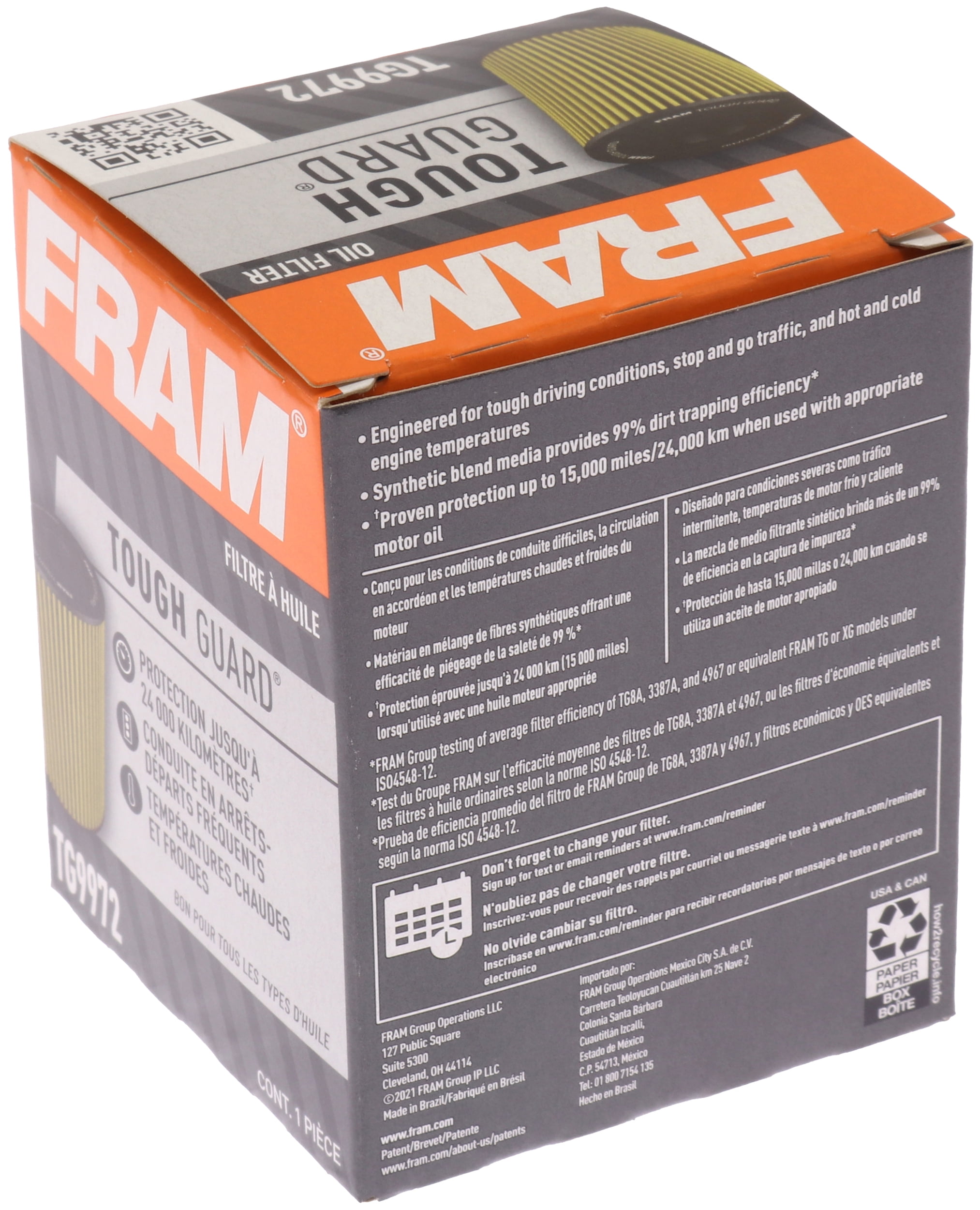 FRAM Tough Guard Filter TG9972, 15K mile Change Interval Oil Filter Fits select: 2006-2018 TOYOTA RAV4, 2007-2023 TOYOTA CAMRY