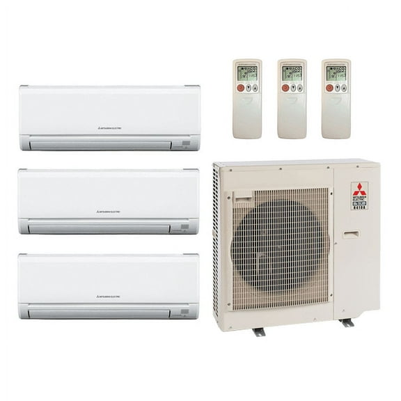 Mitsubishi 42,000 Btu 19.2 SEER2 3-Zone Ductless Mini Split Heat Pump System - 12K-15K-15K - MXZ4C36NA - MSZ-GS12NA - (2) MSZ-GS15NA