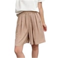 thumbnail image 3 of USSUMA Womens Plus-Size Jacquard Elastic Waist Pocket Shorts Pull-On High Stretch Breathable Fabric Relaxed Fit with Functional Pockets for Summer Lounge Travel Everyday Comfort, Plus Size, Casual, 3 of 7