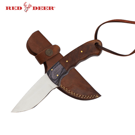 8 inchRed Deer Full Tang Dual Wood 2 Toned Wood Handle Hunting Knife with Leather