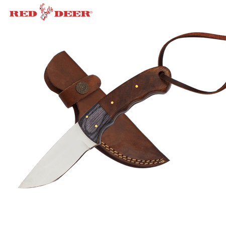 Hunting Wood - 8 inchRed Deer Full Tang Dual Wood 2 Toned Wood Handle Hunting Knife with Leather Sheath
