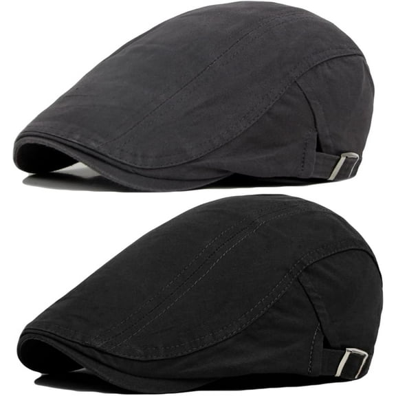 2Pcs Men's Adjustable Newsboy Hat Flat Cap Cotton Ivy Gatsby Cabbie Driving Hat Beret