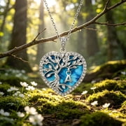 Heshpaws Heart Pendant Necklace for Women ，with Initial Letter Tree Shaped Charm Jewelry, Christmas Birthday Anniversary Jewelry Gift