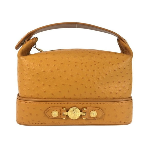 Pre-Owned VERSACE Vintage Sunburst Embossed Yellow Gold Hardware Leather Handbag Vanity Bag for...