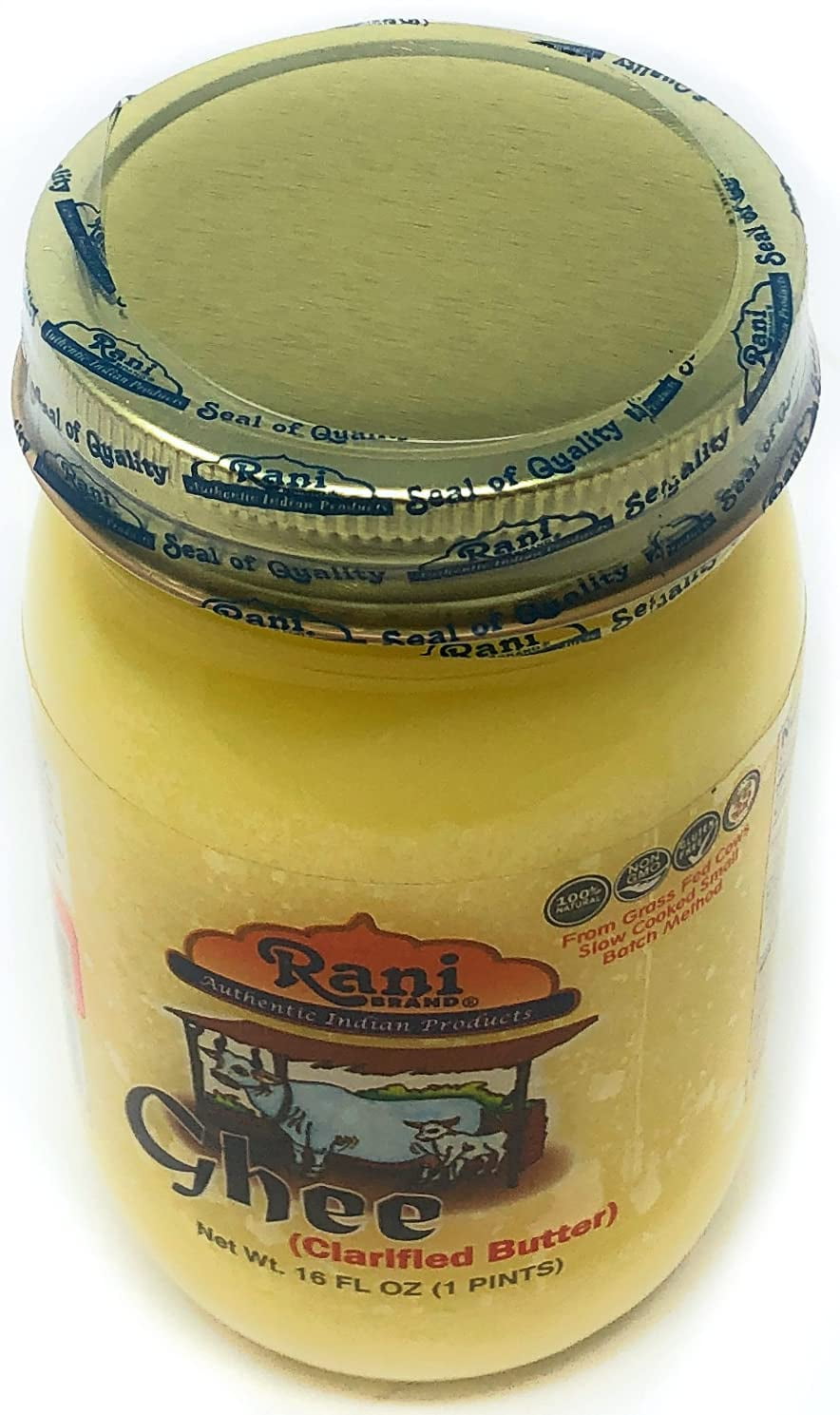 Rani Ghee Pure & Natural from Grass Fed Cows (Clarified Butter) 1lb (16oz)  ~ Glass Jar | Paleo Friendly | Keto Friendly | Gluten Friendly | Product of  